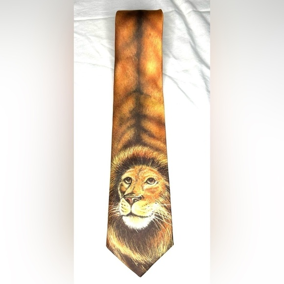 Tie One On Vintage 80's Golden Lion Men’s Neck Tie Lions Head and Fur Pattern OS - Picture 3 of 7